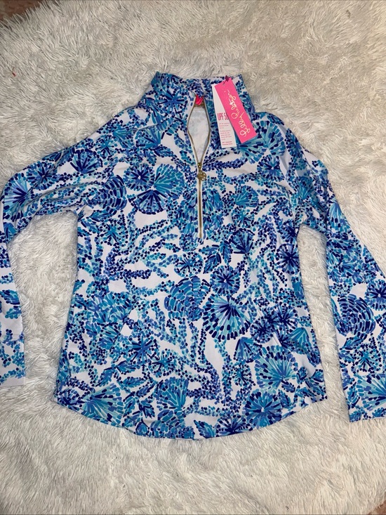 Lilly Pulitzer Tops - Lilly Pulitzer UPF Skipper Popover Turquoise Oasis Shell Me You Love Me